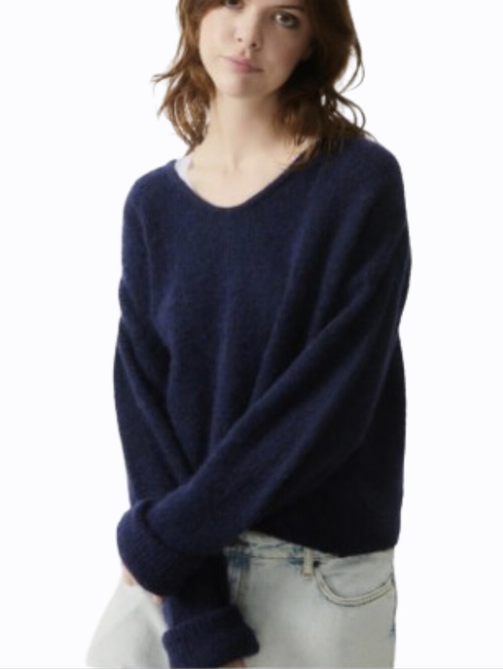 American Vintage Oversized Jumper East Sweater Long Sleeve V-neck  Medium Alpaca